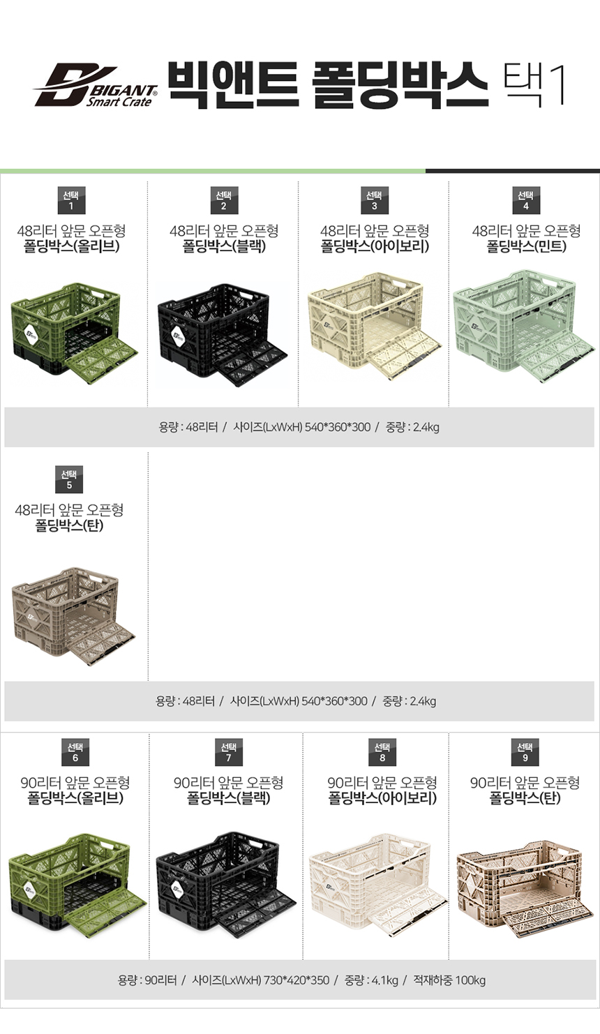 빅앤트 48리터/90리터 폴딩박스 (앞문오픈형) 캠핑 수납 택1 - 툴스24